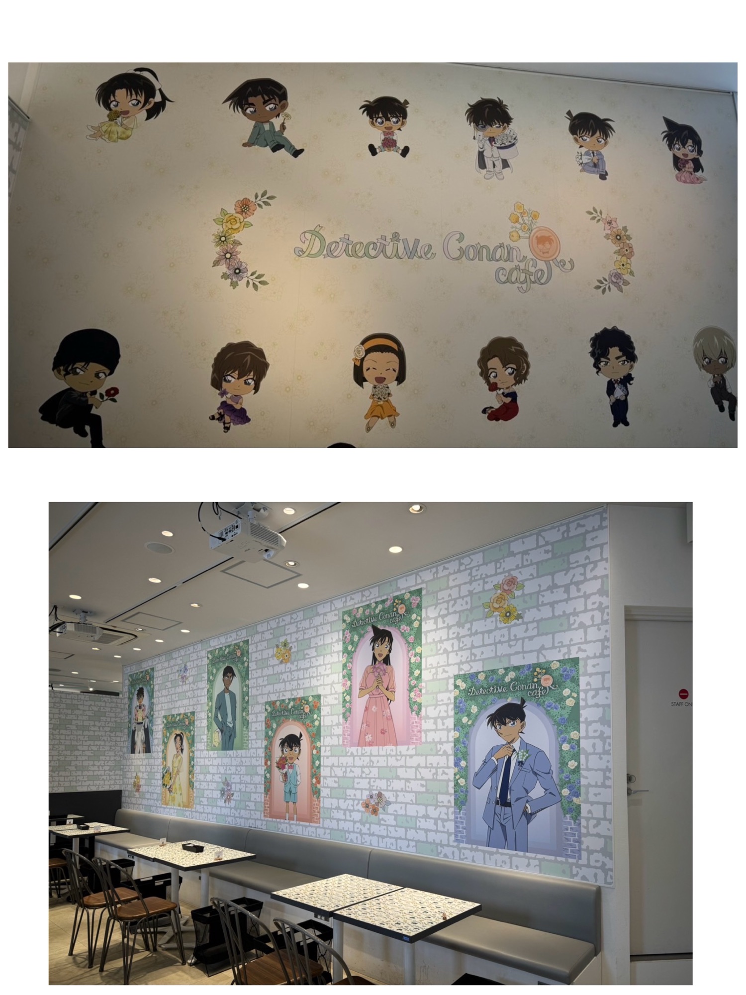 コナンカフェ2024池袋店 ガーデンパーティーテーマの壁アート